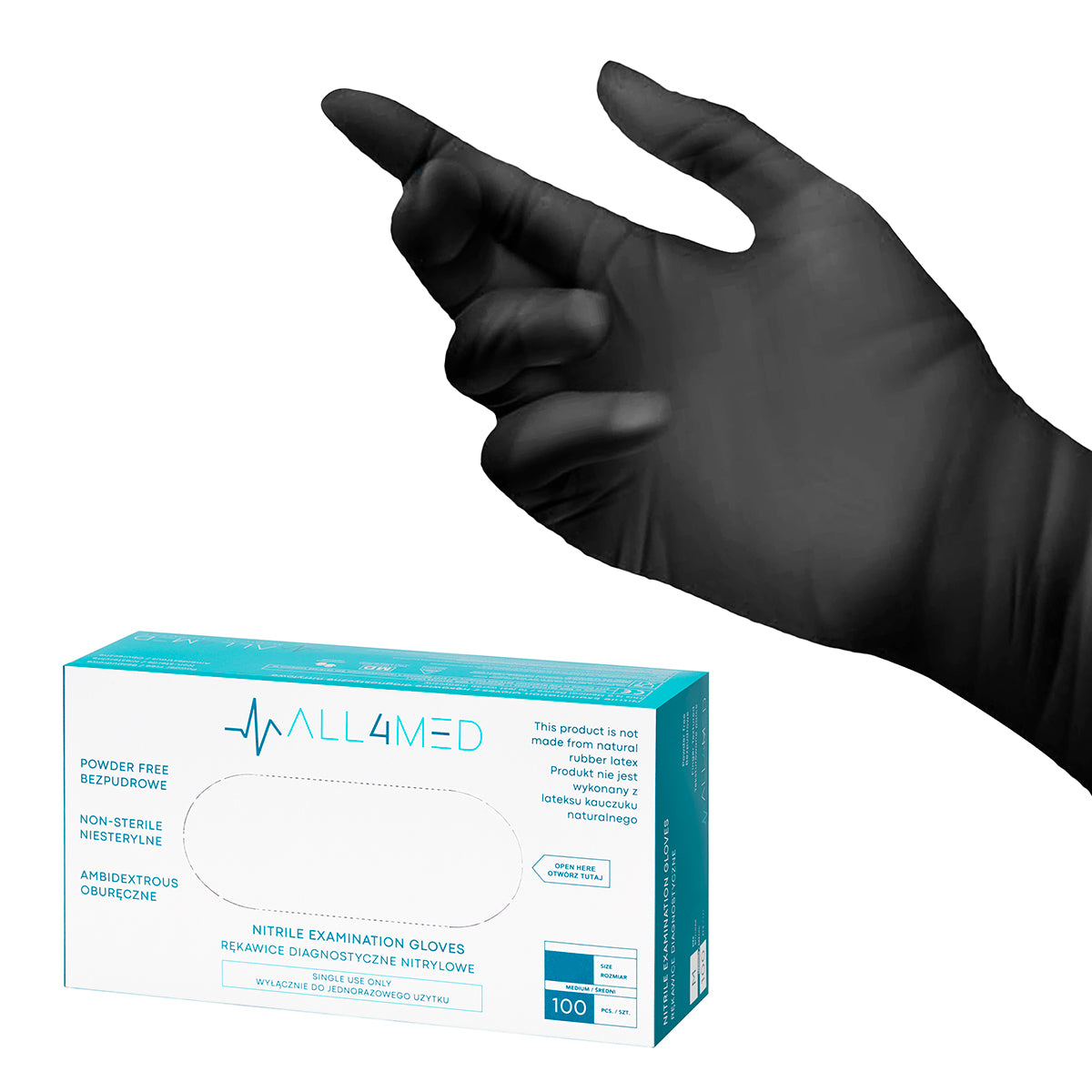 Handschoenen All4Med Soft-Nitrile Zwart L 100st.