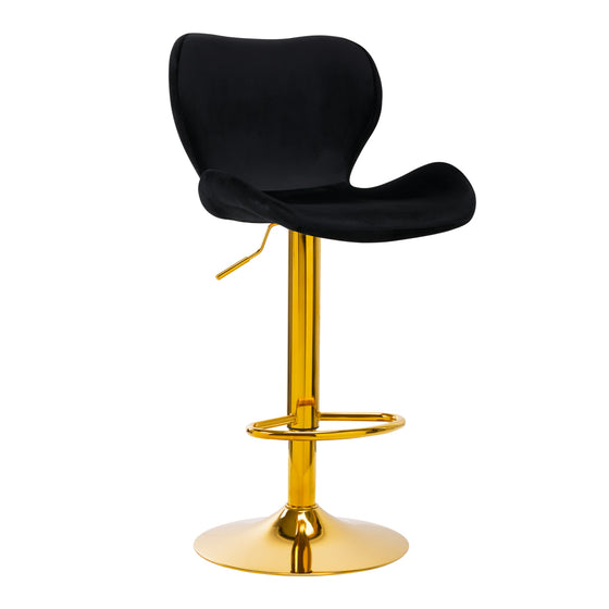 Barkruk met Rugleuning Fluweel Verstelbaar Draaibaar 4Rico QS-B15 Goud-Zwart