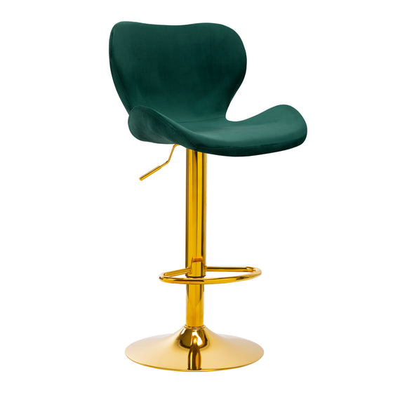 Barkruk met Rugleuning Fluweel Verstelbaar Draaibaar 4Rico QS-B15 Goud-Groen