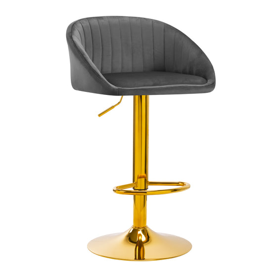Barkruk met Rugleuning Fluweel Verstelbaar Draaibaar 4Rico QS-B16G Goud-Grijs