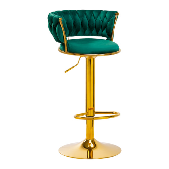Barkruk met Rugleuning Fluweel Verstelbaar Draaibaar 4Rico QS-B313a Groen
