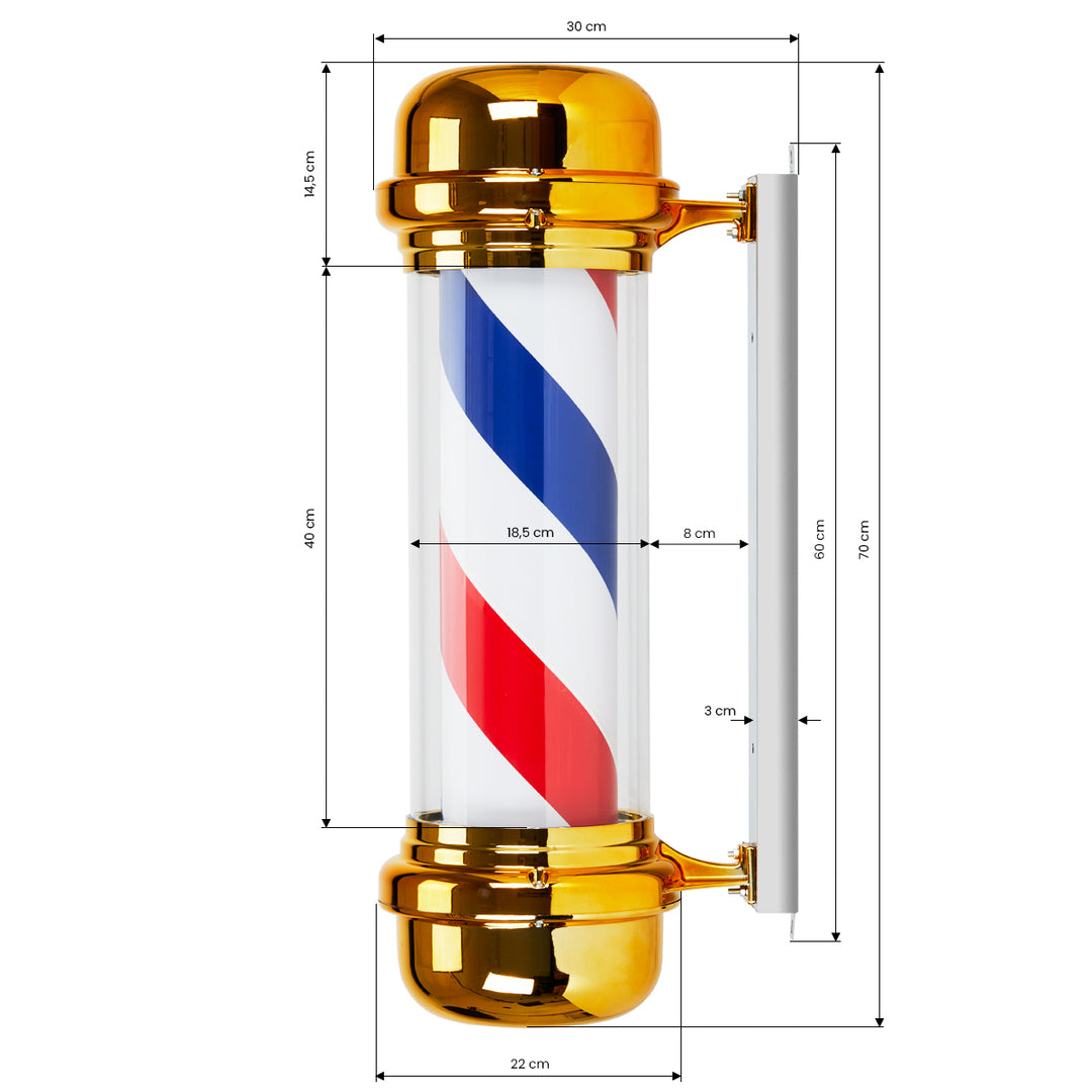 Barber Pole Verlicht en Draaiend Gabbiano BB-02 Goud - afbeelding 4