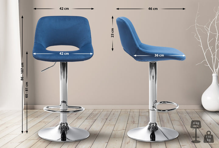 Barkruk met Rugleuning Fluweel Verstelbaar Draaibaar 106 Blauw - afbeelding 2